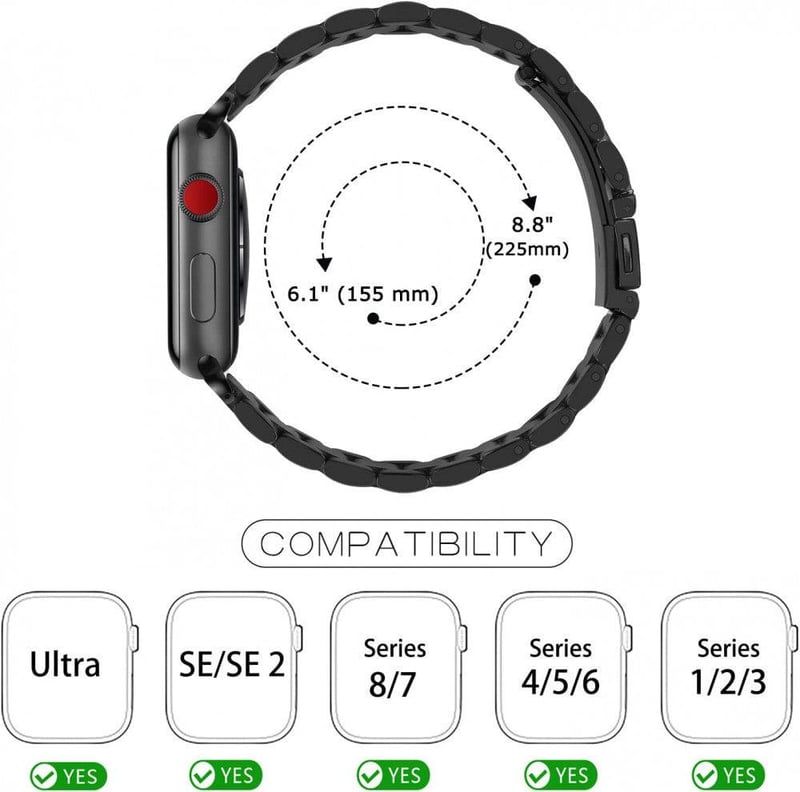 Apple Watch Fekete Rozsdamentes Acél Cserepánt 42-49mm
