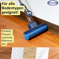 CleanAid OneTouch GO! Felmosó - Rozsdamentes Acél Nyéllel, Extra Nedvszívó PVA Szivaccsal, Csavarófunkcióval, Összecsukható Szegmensekkel Pa 6