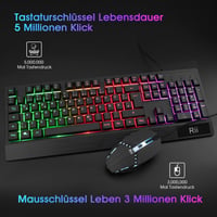 Rii RGB Gamer Billentyűzet és Egér Szett, Vízálló USB Klaviatúra, Háttérvilágítás, QWERTZ Német Kiosztás, 3200 DPI, PC/Mac Kompatibilis 5