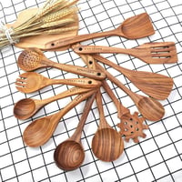 BOKALAKA 11 részes fa konyhai eszközkészlet - Főzéshez, sütéshez használható fa spatulák és fakanalak - Természetes faanyagú konyhai kelléke 3