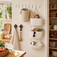 Set za organizaciju doma: 30x kuka + 2x vakuumska kuka + viseća torba + zidna košara na 3 kata 1
