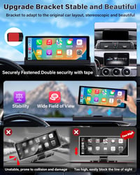 Stable Holder 10,26 hüvelykes vezeték nélküli CarPlay kijelző tolatókamerával - Android autós monitor, valós idejű navigáció, hangvezérlés,  3