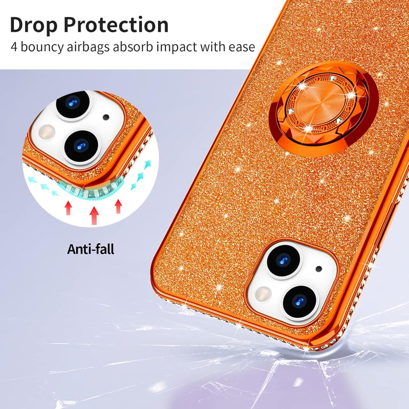 iPhone 13 Rosegold Csillogó Glitteres Gyűrűs Ütésálló Tok