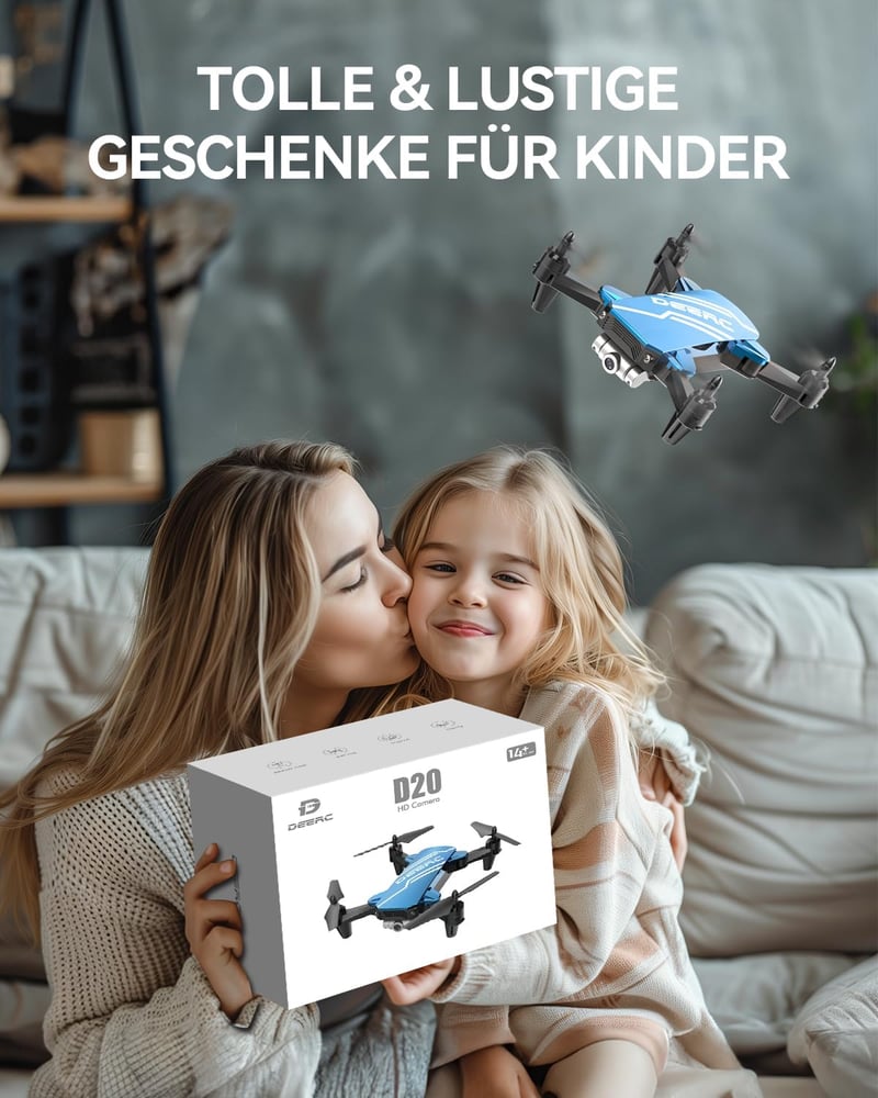 DEERC D20 Gyerek Drón 720P Kamerával, Mobiltelefon Irányítás, Magasságtartás, Fejnélküli Mód, 3D Flip Funkció, Kezdőknek Ajánlott Quadcopter