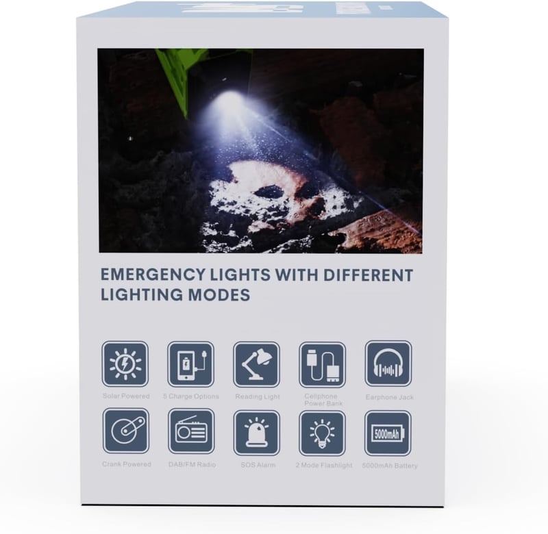 DAB+ Napelemes Kurblis Rádió LED Lámpával, 5000mAh Akkuval - Zöld Kempinghez, Vészhelyzetekre