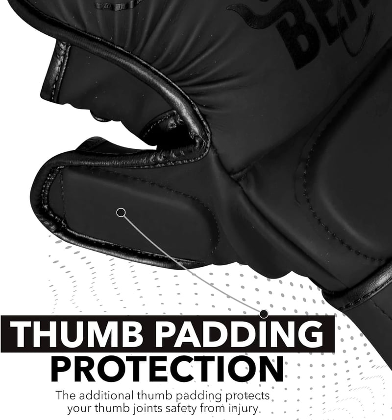 BEAST RAGE MMA Kesztyű Állítható Csuklótámasszal - Nyitott Tenyerű Harcművészeti Kesztyű Muay Thai, Ketrecharc, Taekwondo és Kickbox Edzések