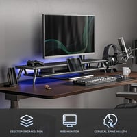 Fenge Dupla Monitortartó Állvány Telefon/Tablet Tartóval, 2 Szintes Nagy Multifunkciós Számítógép Laptop Képernyőemelő, 108x23,5x14,5 cm, Fe 6