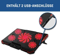 KLIM Cyclone Laptop Hűtő és Állvány - 5 Ventilátoros Hűtőpad Túlmelegedés Ellen - Kompatibilis PC, PS4, Xbox One Készülékekkel - Piros - red 8