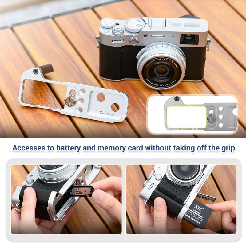 Fujifilm X100VI/V/F fém markolat - Arca Swiss gyorscsatlakozó talppal, ezüst