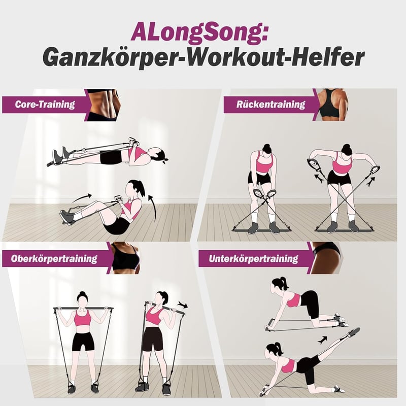 ALongSong Pilates rúd ellenállásos szalagokkal 180-360 LBS fitnesz készlet
