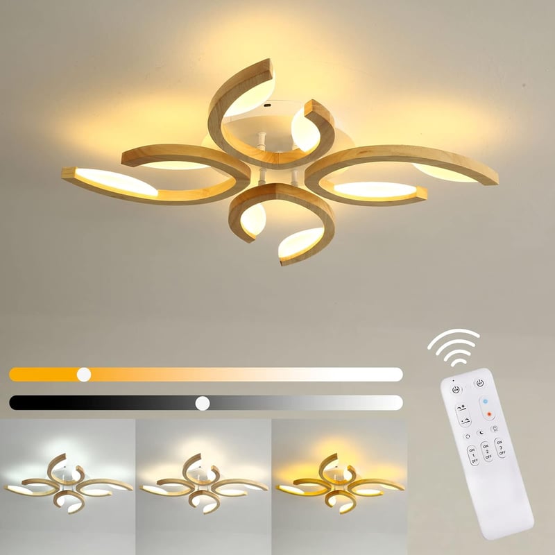 BOBOPAI Virág Mintás LED Mennyezeti Lámpa 24W - Távirányítós, Fényerőszabályozós Fa Lámpatest, Időzítővel és Éjszakai Fénnyel, 2400 lm, Mode