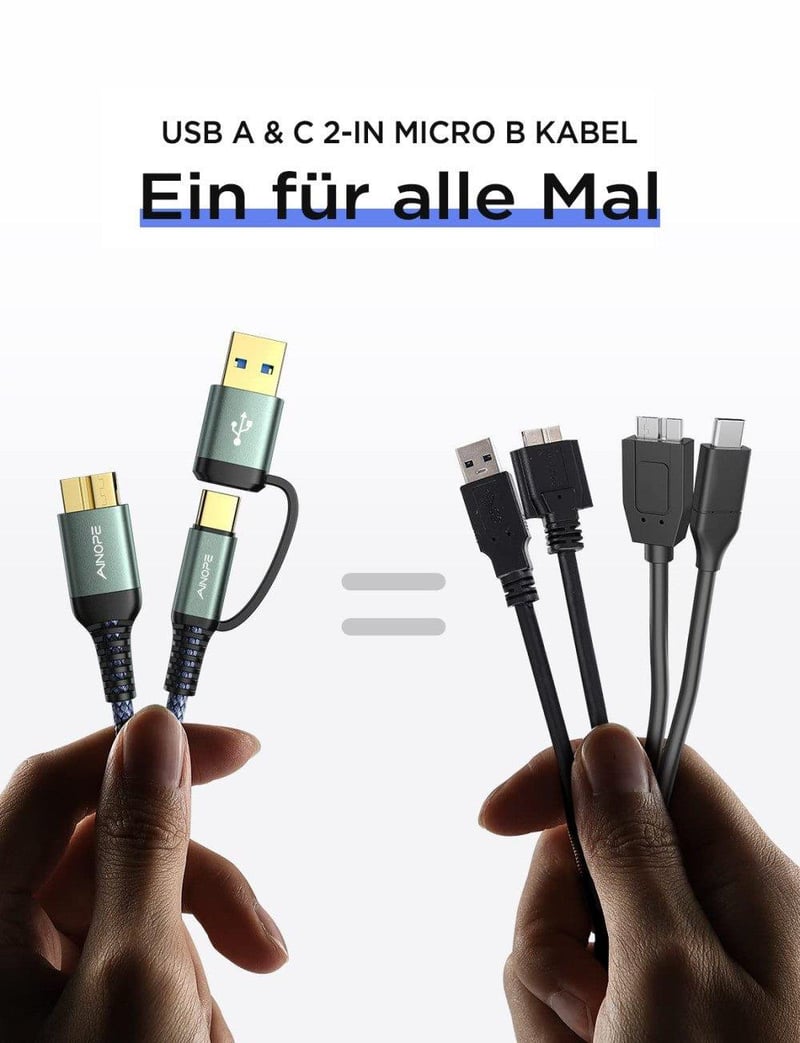 Samsung Galaxy kompatibilis AINOPE Micro USB 3.0 merevlemez-kábel 0,5m, USB-C és A csatlakozóval