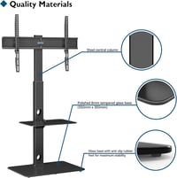 BONTEC TV Állvány 30-70 Hüvelykes Televíziókhoz, Magasságállítható Padlóállvány 40 kg Teherbírással, 2 Edzett Üvegpolccal, VESA 600x400 mm 4