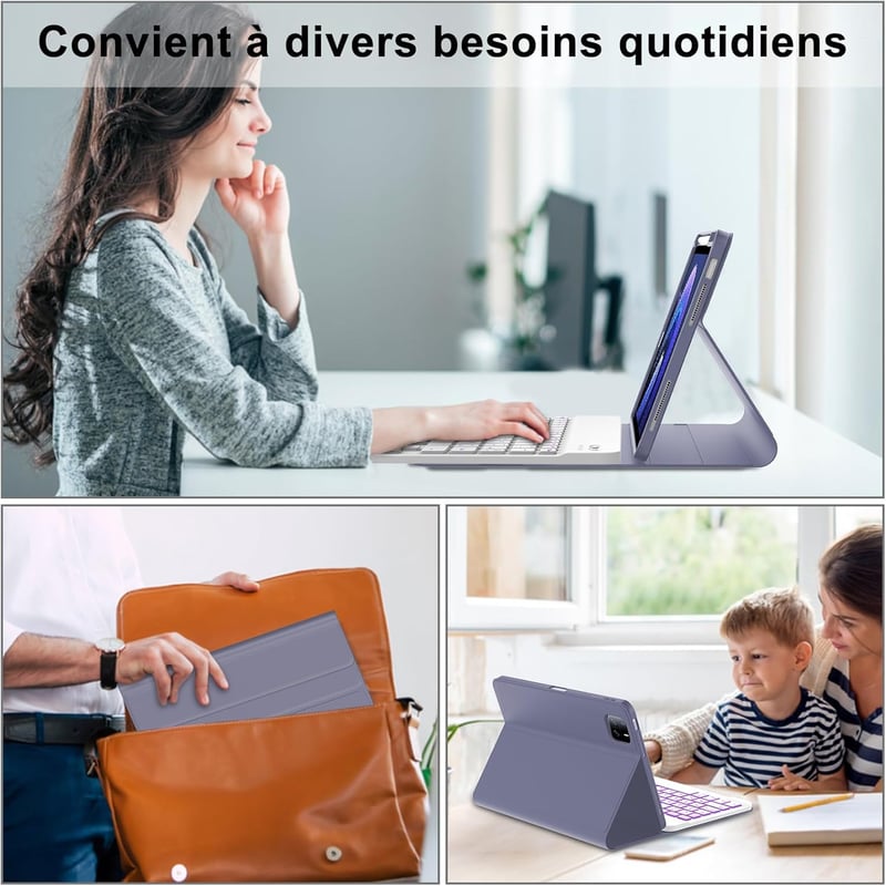 FARYODI Bluetooth Billentyűzetes Tok Xiaomi Pad 6/6 Pro 11" Tablethez - 7 Színű Háttérvilágítás, Francia AZERTY Kiosztás, Lila