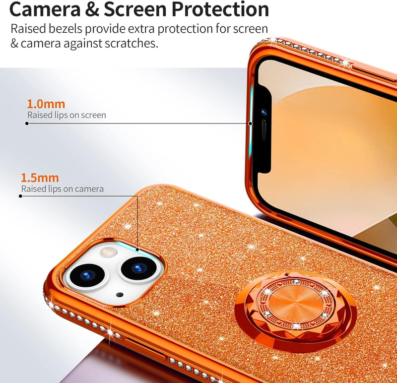 iPhone 13 Rosegold Csillogó Glitteres Gyűrűs Ütésálló Tok
