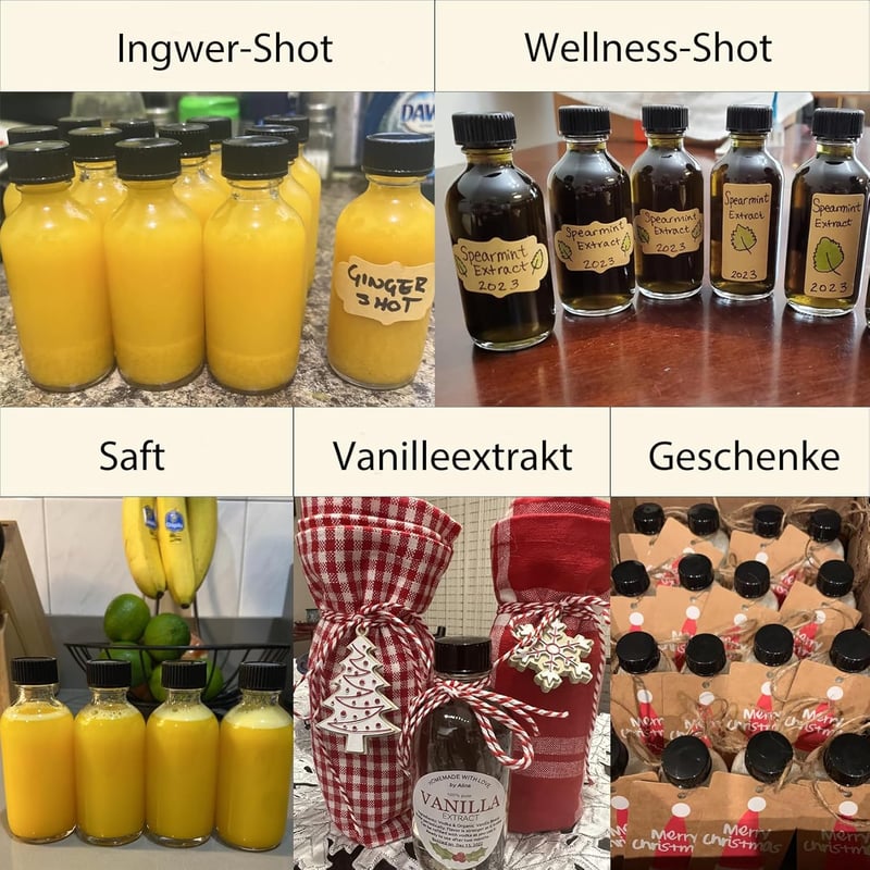 DIDITIME 60 ml Mini Üvegpalack Szett 6 db - Légmentes Fehér Üvegek Olajhoz, Italokhoz, Gyömbér Shotokhoz Tölcsérrel - Szivárgásmentes Utazó 