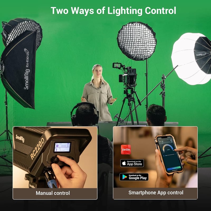 SMALLRIG RC 220D 220W COB Videólámpa, 98700 Lux Fényerő, 9 Fényeffektus, CRI 95+ Bowens Foglalat, SmallGoGo App Vezérlés, V-Mount Kompatibil