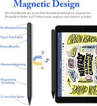 iPad és Android kompatibilis érintőceruza - Kenkor mágneses, 1,5 mm-es hegyű, USB-C töltésű stylus (fekete) 4
