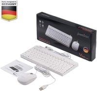 Perixx PERIDUO-212 Kompakt Mini Billentyűzet és Egér Szett, USB Kábeles, Német Kiosztás, Fehér, 1000 DPI, Windows Kompatibilis 7