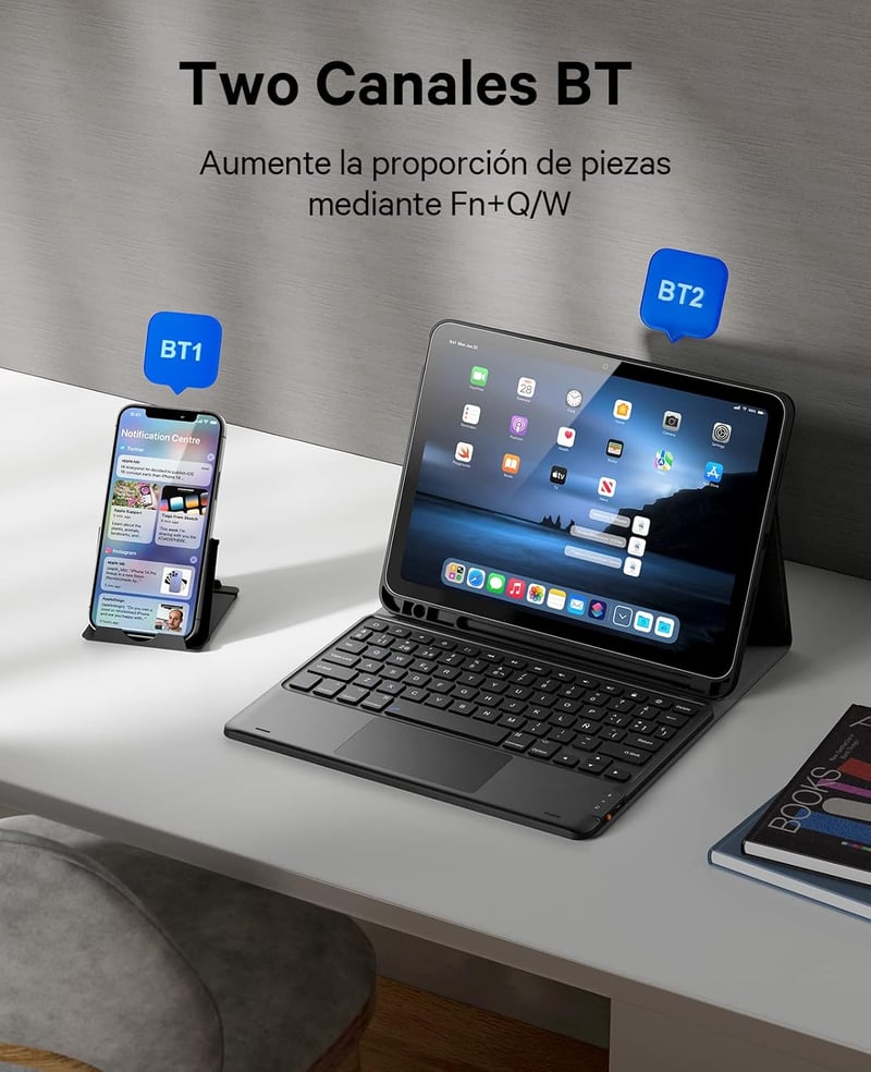 iPad 10. generációs Earto vezeték nélküli billentyűzet érintőpaddal, 10,9", fekete