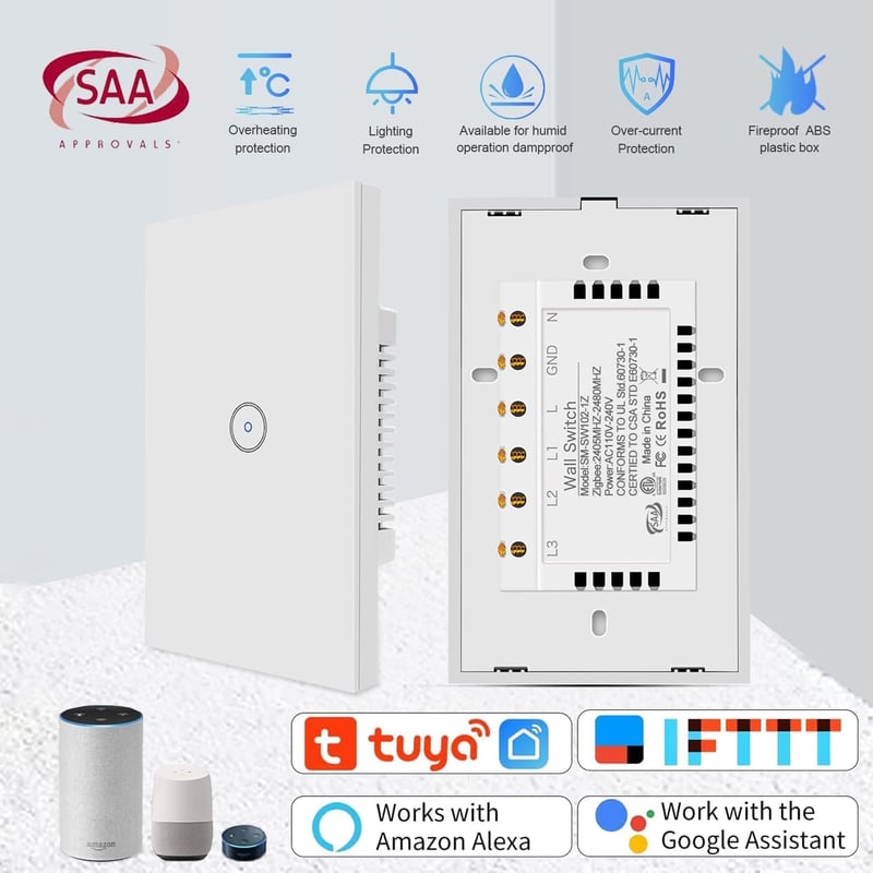 Jinvoo WiFi Okos Fali Kapcsoló - 1/2/3 Gombos Érintésvezérlés, Távirányítás Telefonról, Alexa/Google Home Kompatibilis, Időzítő Funkcióval, 