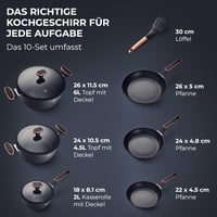 Nepriľnavá súprava riadu s pokrievkami, 12-dielna – Indukčná súprava hrncov na plynový a keramický sporák – Čierna 2