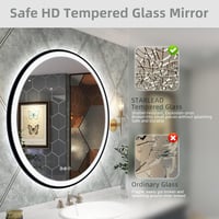 STARLEAD Kerek Fürdőszobai Tükör 80 cm, LED Világítással, Bluetooth Hangszóróval, Fényerőszabályzós, 3 Színhőmérséklet, Páramentesítő, Feket 6