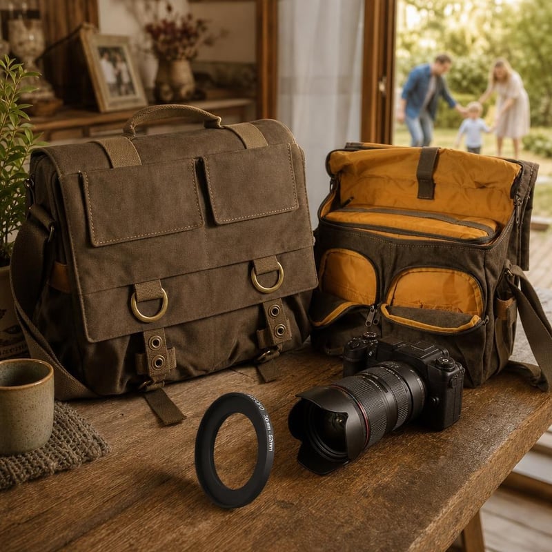 Fotografický cestovný set: 1x redukčný krúžok 105-82 mm + 1x DSLR taška s pláštenkou a priehradkou na NB