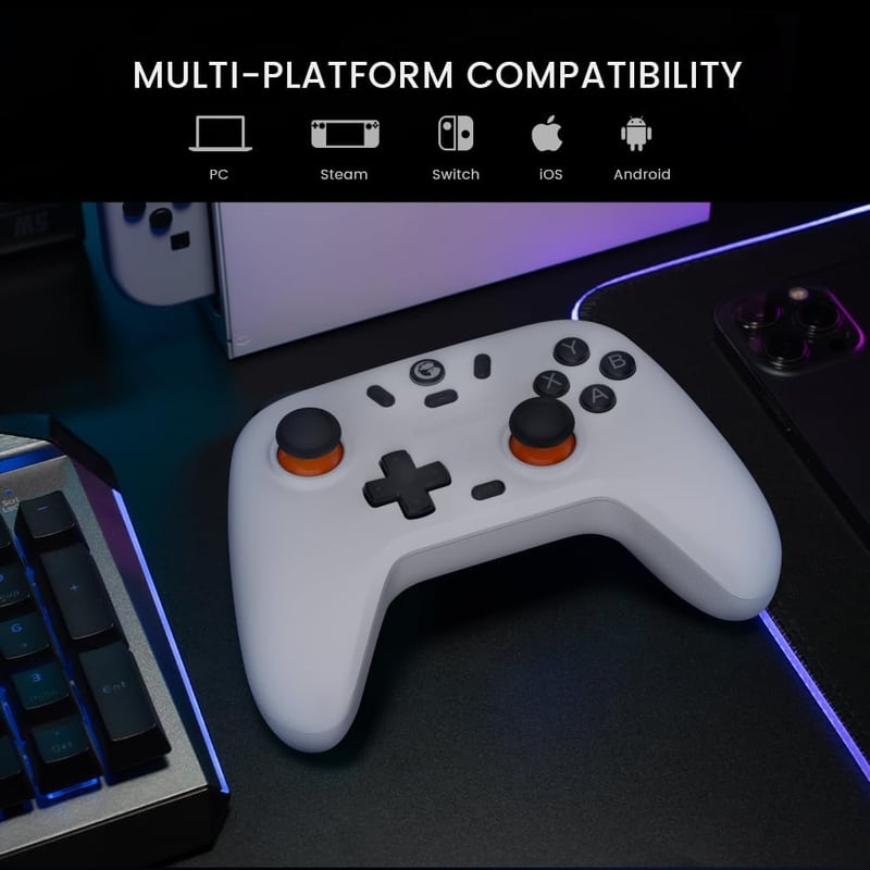 GameSir Nova Lite Vezeték Nélküli Kontroller, Háromféle Csatlakozás, PC/Switch/Steam/iOS/Android Gamepad, Hall Effekt Ravasz, Rezgés, Fehér