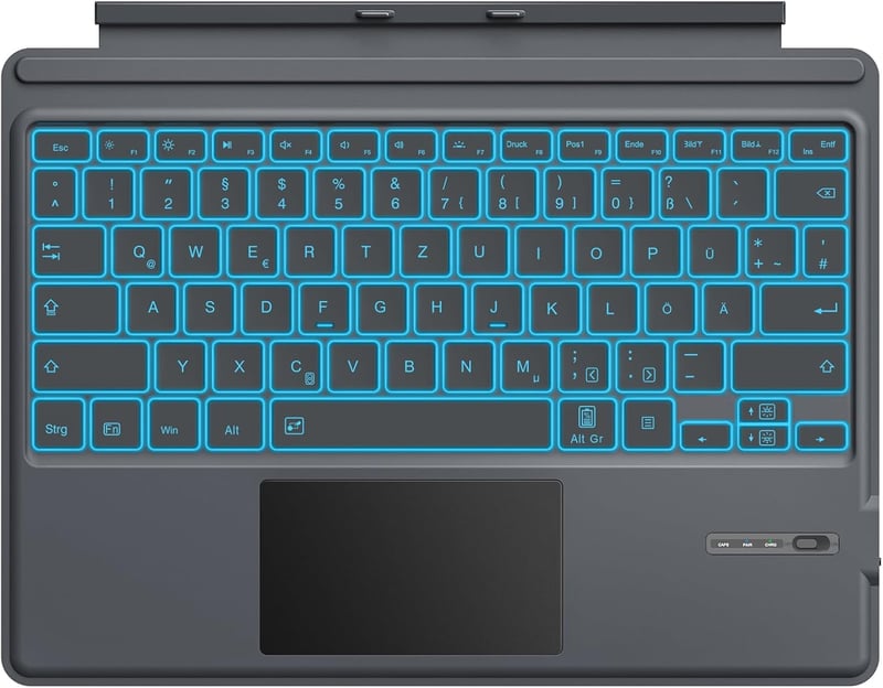 MoKo Német Bluetooth Billentyűzet Microsoft Surface Pro 7/6/5/4/3 Készülékekhez - QWERTZ Kiosztás, Érintőpad, 7 Színű Háttérvilágítás, Újrat