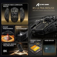 ATTACK SHARK R5 Ultra Szénszálas Gamer Egér, 39g Szuperkönnyű, 8000Hz Vezeték Nélküli, 42000 DPI, PAW3950MAX Szenzor, Bluetooth/2.4G/Vezeték 2