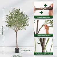 T4U Műolajfa 150 cm - Élethű Mesterséges Növény Dekorációs Cseréppel Otthonba, Irodába, Kertbe - Könnyű, Környezetbarát Műnövény 2