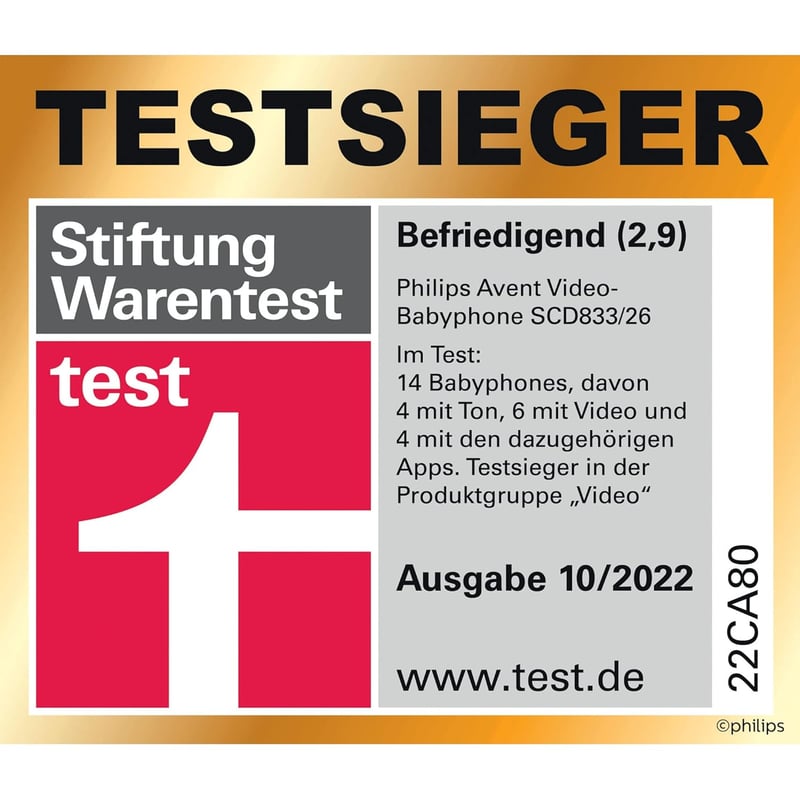 Philips Avent SCD833/26 Bébiőr Kamerával - Éjjellátó, 2,7" Színes Kijelző, 10 Órás Akkumulátor, Eco Mód, FHSS Technológia, Fehér