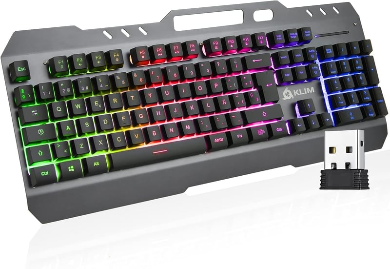 KLIM Lightning Vezeték Nélküli Spanyol Gamer Billentyűzet - Fém Váz, Mechanikus Érzés, RGB