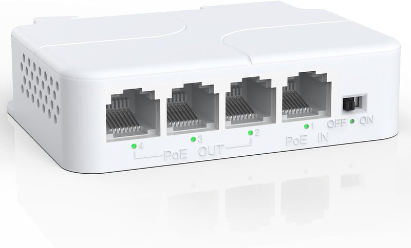 YuanLey 4 portos PoE hosszabbító, 3 PoE kimenettel, 100Mbps, fali és DIN-sínes rögzítés