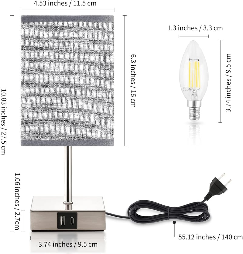 Vintage LED éjjeli lámpa szett, érintős fényerőszabályzással, USB és Type-C töltővel