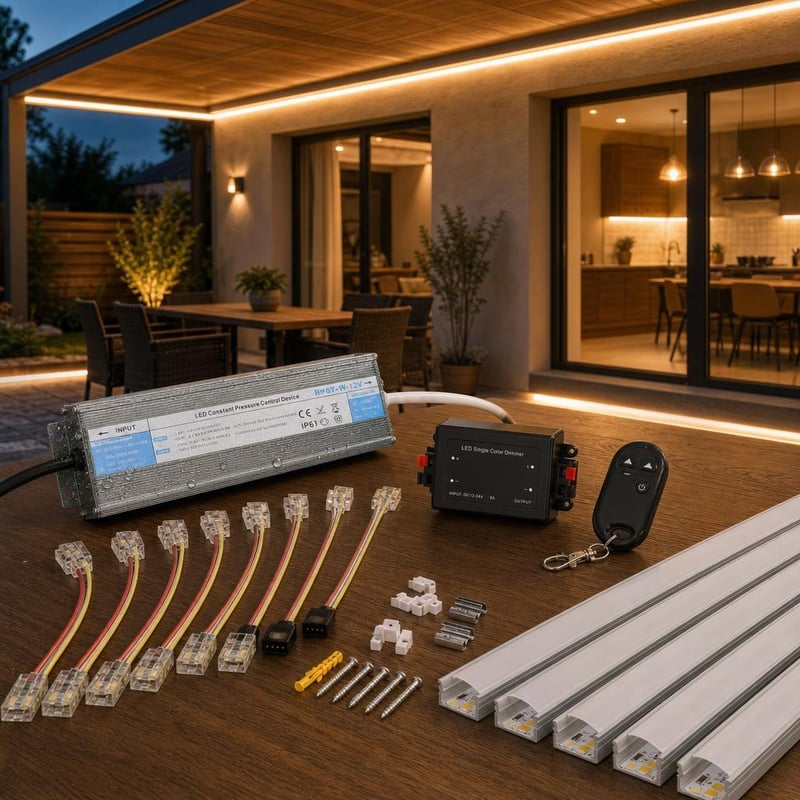 Vrtni LED set: 12V 36W IP67 napajanje + 10mm konektor + 6x1m U-profil s pokrovom + RF dimmer