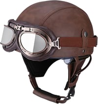 CHICHL Retro Bőr Motorkerékpár Bukósisak Vintage Szemüveggel - Német Stílusú Robogó Sisak S: 55-56 cm 1
