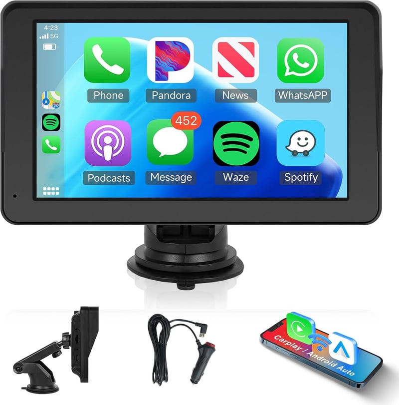 Rimoody 7" Hordozható Autórádió Carplay Android Támogatással - Érintőképernyős, Dual Bluetooth, FM Transmitter, GPS, Hangvezérlés, Airplay/A