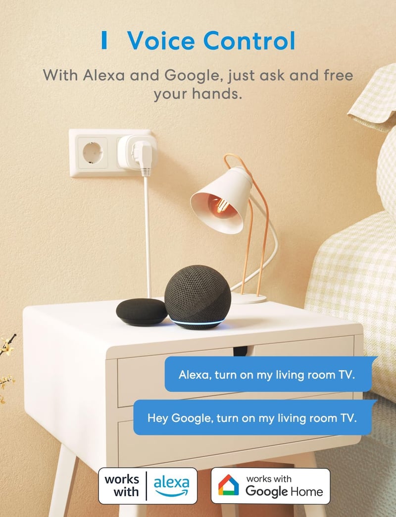 Meross WiFi Okos Konnektor Energiafogyasztás Méréssel - Alexa és Google Home Kompatibilis Időzíthető Távirányítható Aljzat, 16A 3840W, 2db F