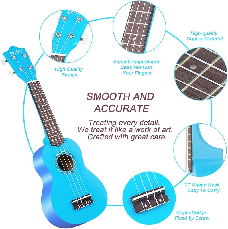 Everjoys Szoprán Ukulele Készlet - 21 Hüvelykes Fekete Hawaii Gitár Kezdőknek