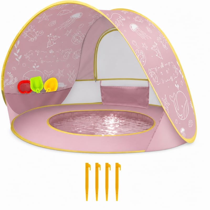 Cort de joacă pop-up pentru copii JONRRYIN cu mini piscină, protecție UV UPF 50+, adăpost solar portabil — fără geantă de transport (stare: vezi a 2-a poză)