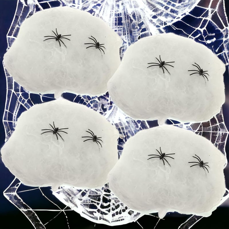 Óriás Halloween Pókháló Szett - 4 Fekete Háló és 2 Rémisztő Pók