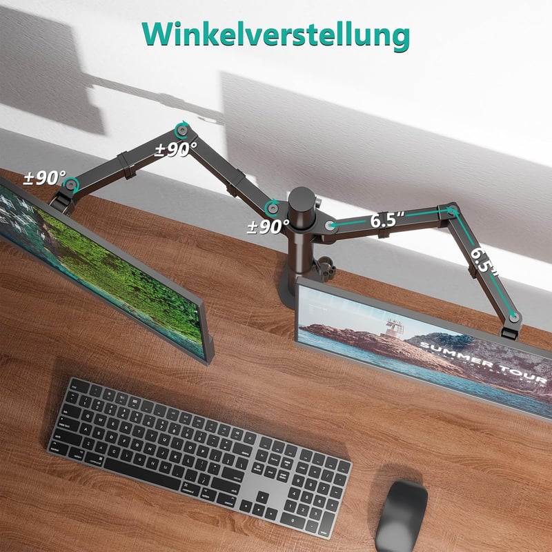 WALI Kettős Monitortartó Állvány - Állítható, 27"-ig, 10kg Teherbírás, 360° Forgatható, Dönthető, Asztali Rögzítés, Fekete (WL-M002)
