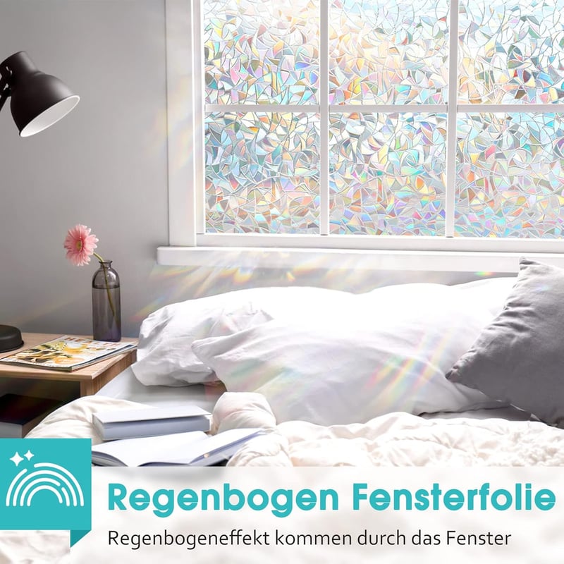 DOWELL Öntapadós Szivárvány Ablakfólia 90x300cm - Fényáteresztő Üvegmatrica Napfénytörő Hatással