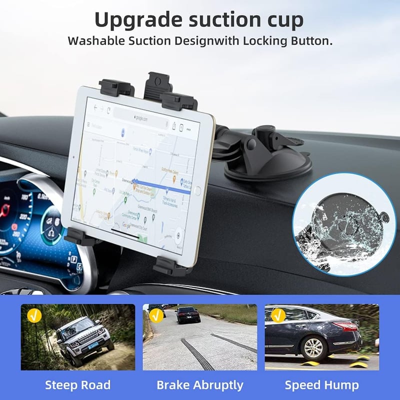 OHLPRO Tablet Tartó Autóba - 360° Forgatható iPad Rögzítő Műszerfalra és Szélvédőre, 6-11 Colos Készülékekhez, iPad, Samsung, Huawei Tablete