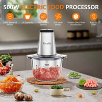 Facelle Elektromos Húsdaráló 2L Üvegtállal - 500W Konyhai Aprító 4 Pengével Húshoz, Zöldséghez, Gyümölcshöz, Bébiételhez 2