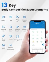 RENPHO Bluetooth Okos Testzsírmérleg - BMI, Izomtömeg, Víz, Fehérje Mérés, Fekete 2