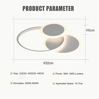 LXJCSM Modern Kerek LED Mennyezeti Lámpa 39W, 52cm, Fehér, Szabályozható 3000K-6000K, Távirányítós, 3400 Lumen, Nappali, Hálószoba, Gyereksz 6