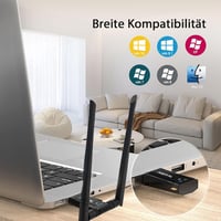 Aigital WiFi Adapter 1200 Mbit/s DualBand USB 3.0 - Vezeték nélküli hálózati vevő 2 antennával, dokkoló állomással laptophoz, PC-hez, Window 7